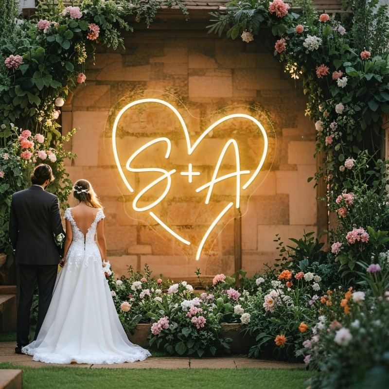 Lighting Decoration Ideas - Benutzerdefinierte Initialen Herz LED Neon Schild,